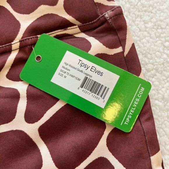 Tipsy Elves Womens Leggings Size M Brown Giraffe Print High Rise NWT - Picture 5 of 11